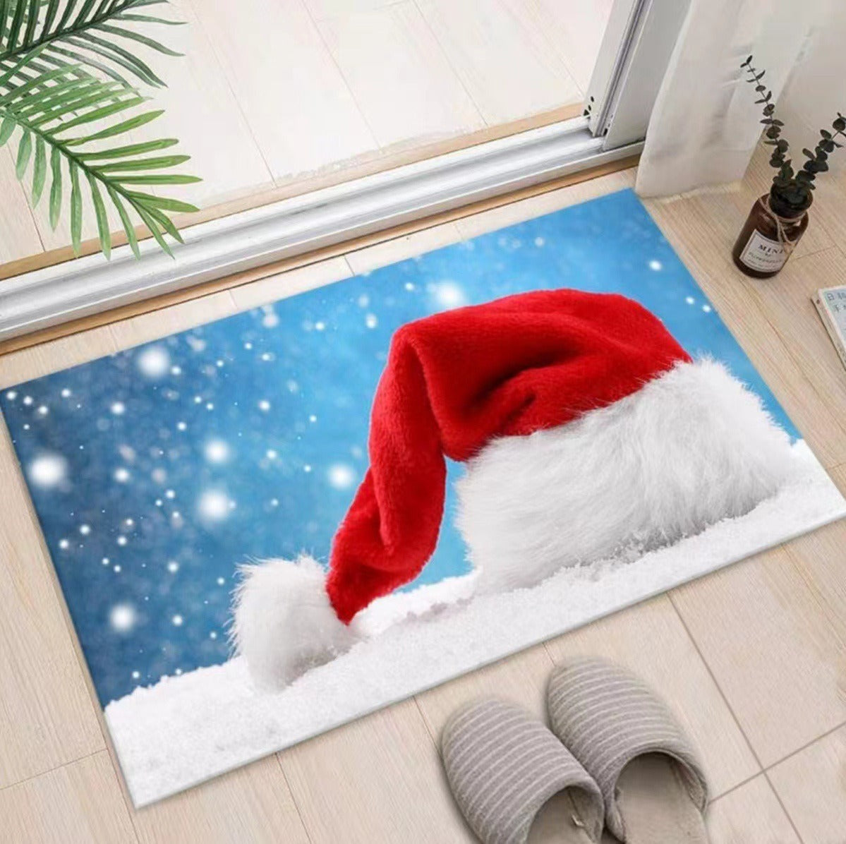 Christmas Rug for Entryway with Santa, Reindeer and Snowman | Absorbent Non-Slip Door Mat | Four Sizes, Seven Designs