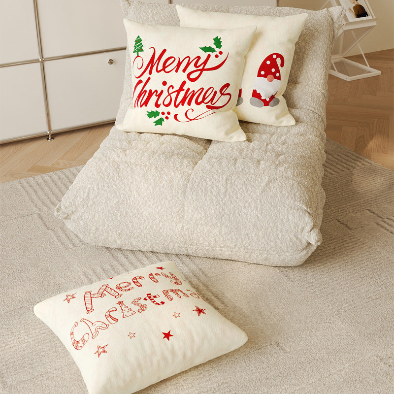 Cotton Linen Pillow Cover for Christmas Living Room Decor | Merry Script with Holly Print | Hidden Zipper, Four Designs, Three Sizes