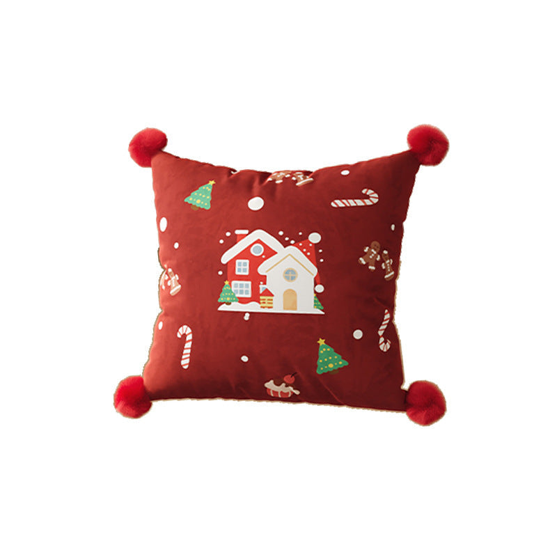 Plaid Throw Pillow Cover for Christmas Decorations with Pom-Pom Corners | Merry Lettering, Hidden Zipper | Five Designs, Three Sizes