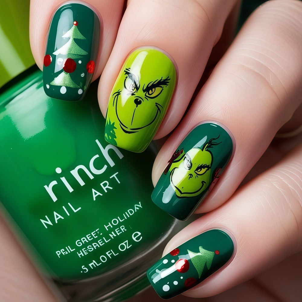 Christmas Nail Tips with Tree Motifs in White | Press On Fake Nails in Two Designs | Festive Xmas Manicure for Holiday Photos