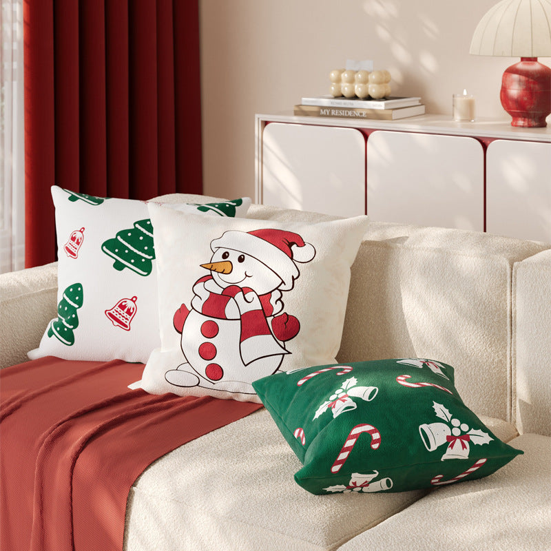 Christmas Throw Pillow Cover in Soft Linen Blend | Hidden Zipper, Machine Washable | Festive Indoor Holiday Decorations