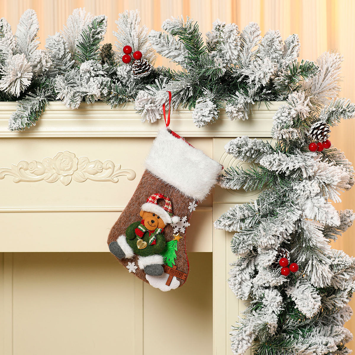 Christmas Stocking with a Snowman and Tree Motif | Soft Durable Fabric with a Roomy Opening | Fireplace Decorations, 4 Designs