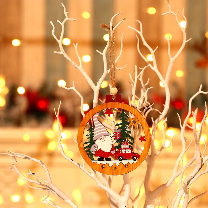 Wooden Christmas Decorations with a Santa, Red Truck and Tree Scene | Hanging Cord Included | 2 Colorways for Branch or Mantel