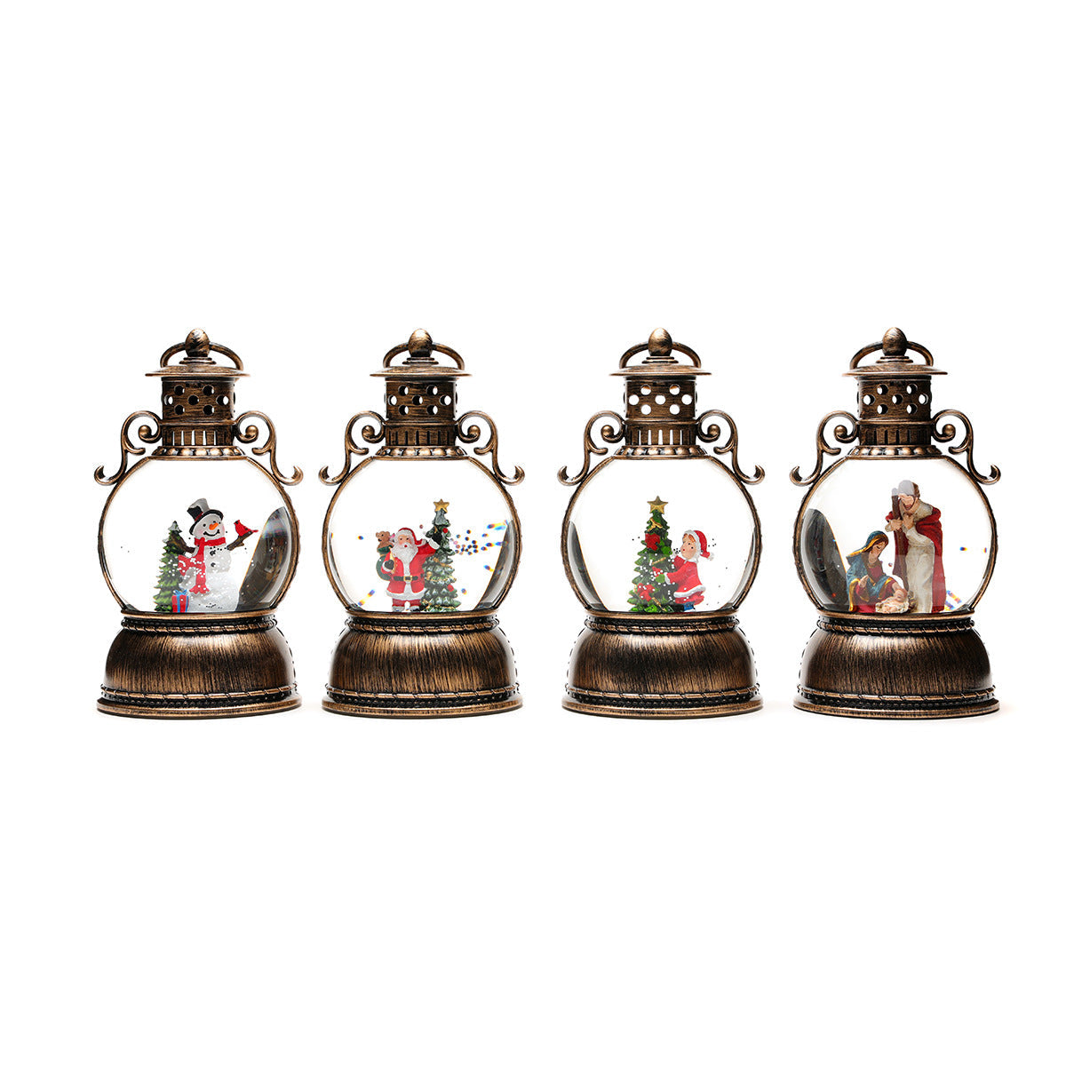 LED Christmas Lights in a Glass Dome Lantern with Santa and a Fir Tree | Warm Candlelight Effect | Battery Powered, No Socket