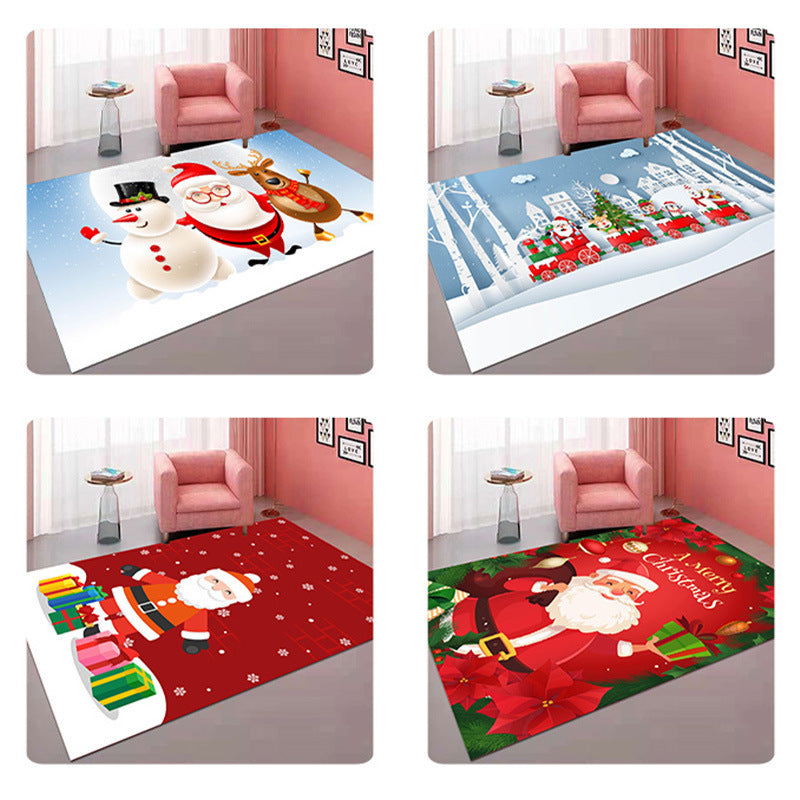 Christmas Rug with Santa, Reindeer and Snowman Print | Non-Slip Backing for Busy Rooms | 10 Sizes and 4 Designs