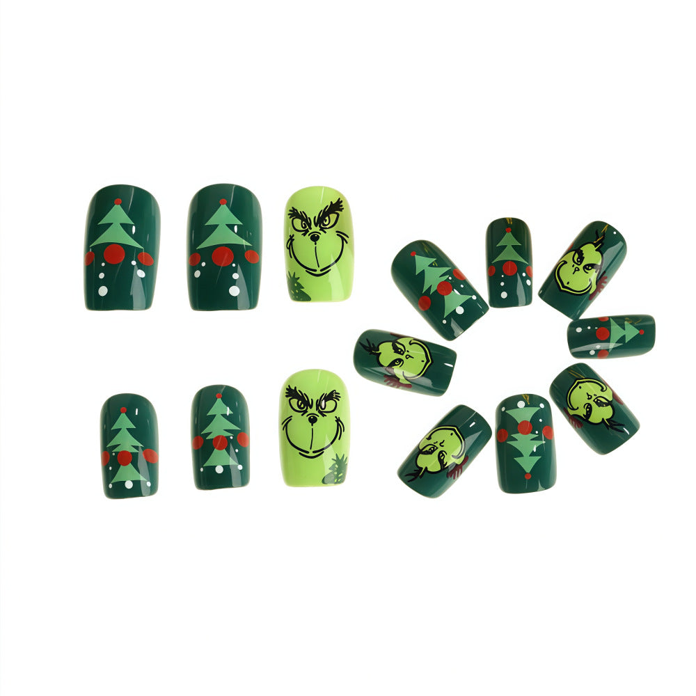 Christmas Nail Tips with Tree Motifs in White | Press On Fake Nails in Two Designs | Festive Xmas Manicure for Holiday Photos