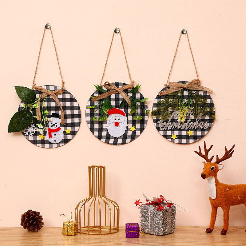 Christmas Wall Decor Sign with Merry Greeting and Greenery Accent | Rustic Round Plaque, Ready to Hang | Four Festive Designs