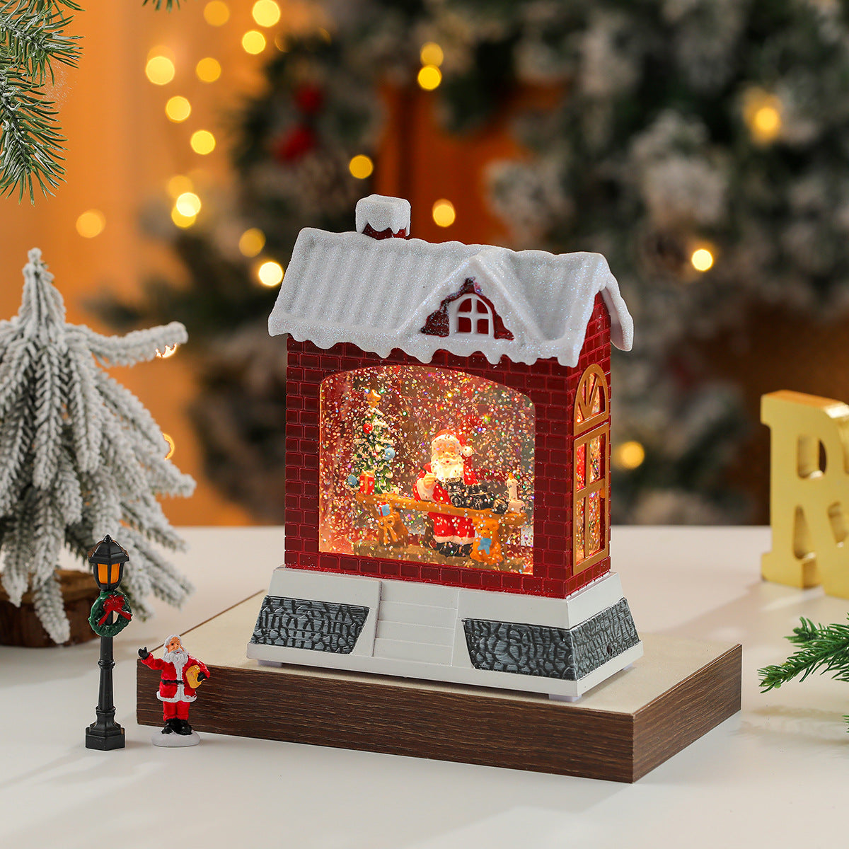 Christmas Village Snow Globe House with a Santa Scene | Lights Up for Mantel and Tabletop Display | Resin and Glass, 2 Colorways