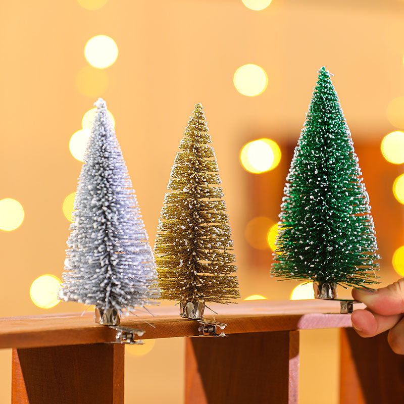 Mini Christmas Tree in Green, Gold or Silver | Snow Tipped Branches with a Lifelike Shape | Fast Setup for Office Desks