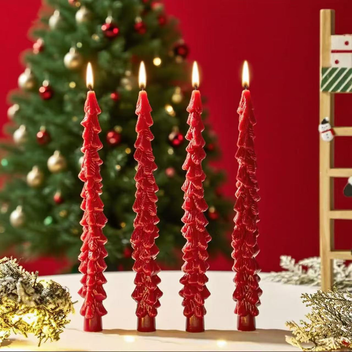 Sculpted Christmas Tree Taper Candle with Layered Branches | Cotton Wick for a Clean Even Burn | Festive Table Decorations