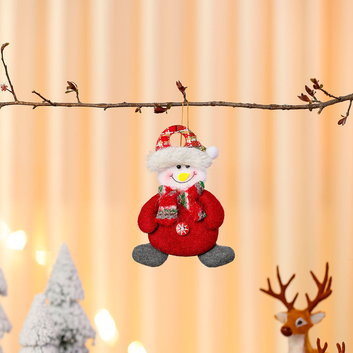 Plush Snowman Ornament with Scarf and Hat | Hanging Loop for Tree, Mantel or Gift Tag | Bright Winter Christmas Decorations