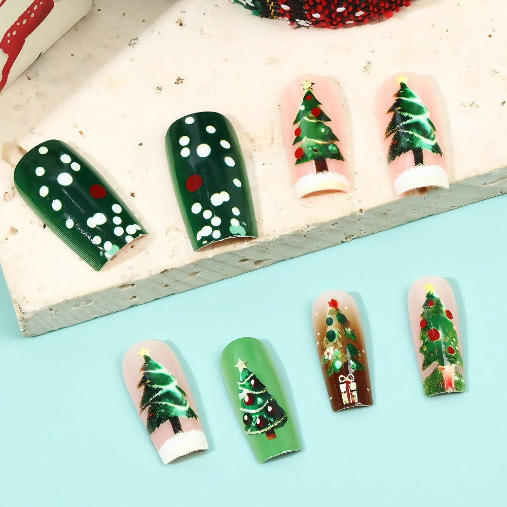 Xmas Nails with Christmas Tree Design | Press On Nail Kit with File Included | Easy Festive Manicure for Winter Parties