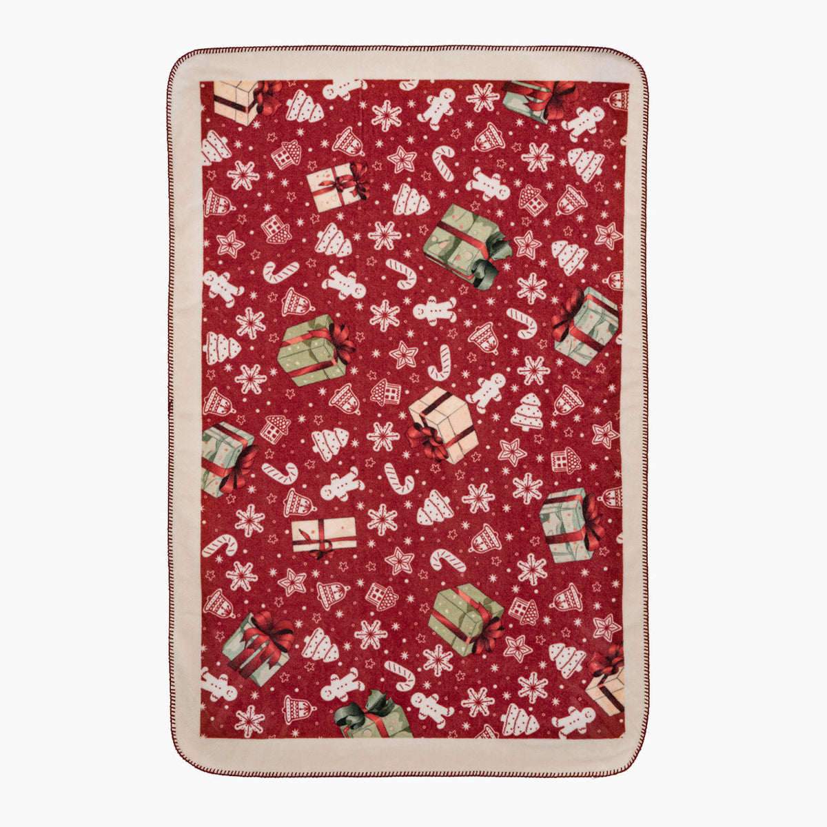 Christmas Throw Blanket with Gingerbread and Candy Cane Print | Soft Festive Fleece for Sofa and Bed | Stitched Border, 59 x 39 in