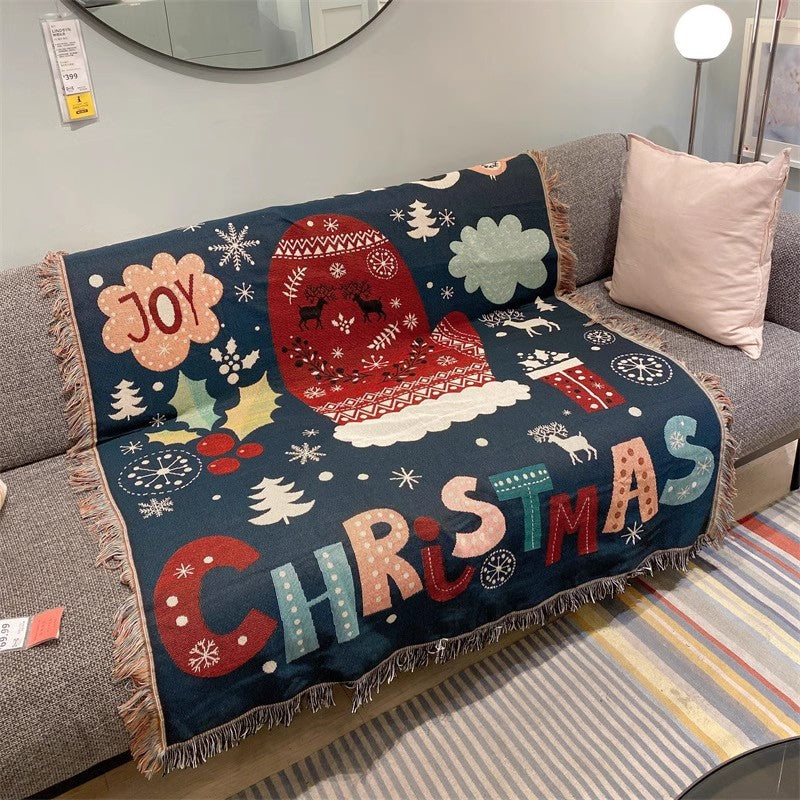 Christmas Tapestry Throw Blanket with Snowman and Trees | Soft Warm Fabric for Sofa and Bed | Four Festive Designs