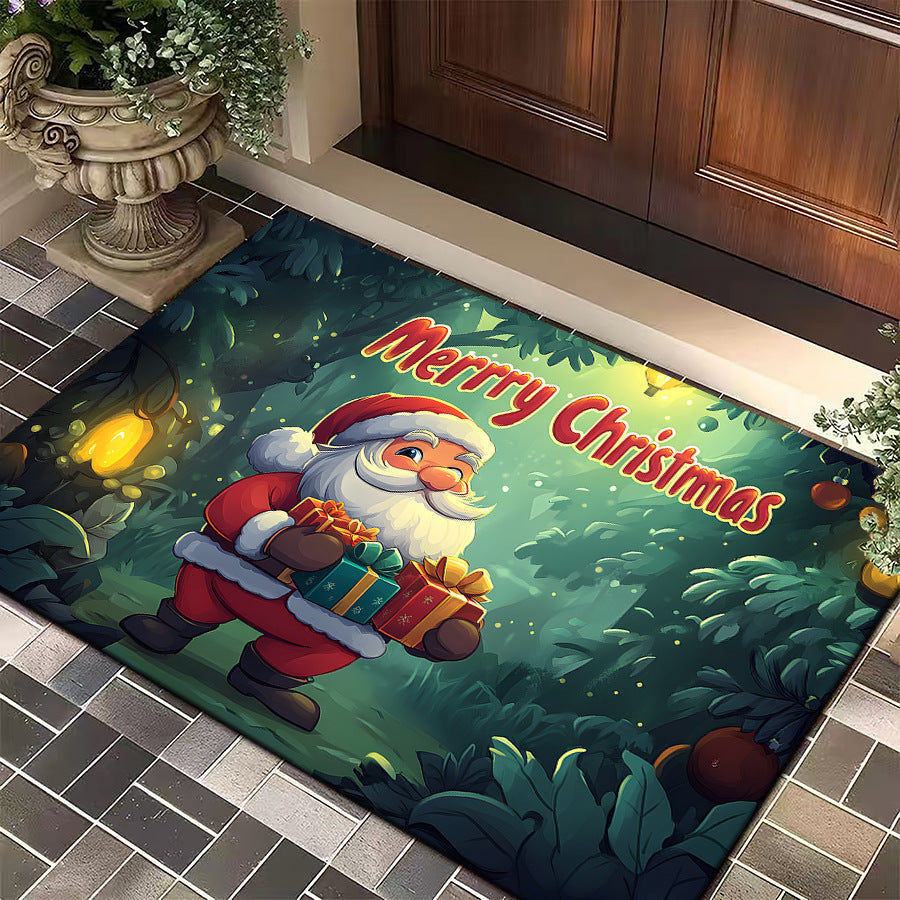 Christmas Door Mat with a Dog in a Festive Jumper | Red Welcome Rug for Entryways | Durable Weave in Several Sizes