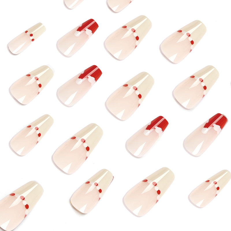 Christmas Fingernails with Red and White Accents | Glossy Press On Nails in Mixed Sizes | Festive Manicure for Parties