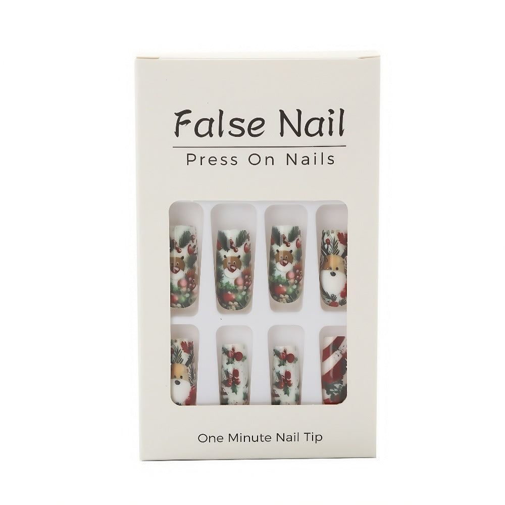 Santa and Gingerbread Christmas Nails | 24 Press On Fingernails with Tree Motifs | Festive Winter Manicure Kit