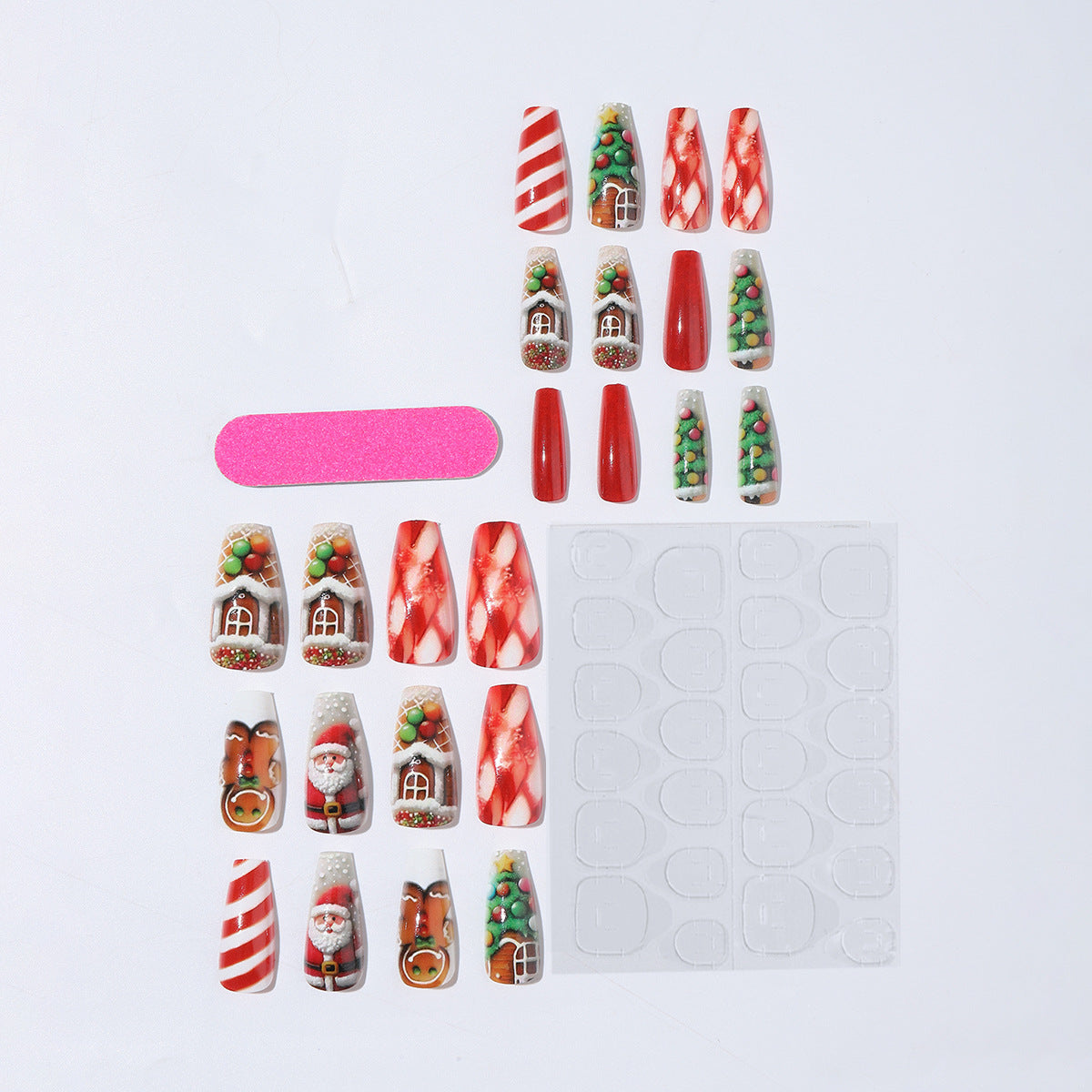 Gingerbread and Candy Cane Christmas Nails | Glossy Press On Nail Designs with Santa Motifs | Festive Winter Manicure