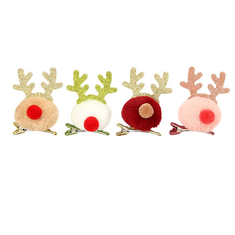 Christmas Hair Clip with a Pompom Reindeer and Glitter Antlers | Secure Alligator Fastening | Festive Accessories in 4 Colors