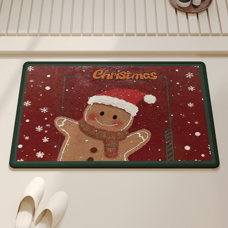 Gingerbread Christmas Door Mat with Snowflake Print | Non-Slip Weather Resistant Fibers | Indoor Outdoor Holiday Decor