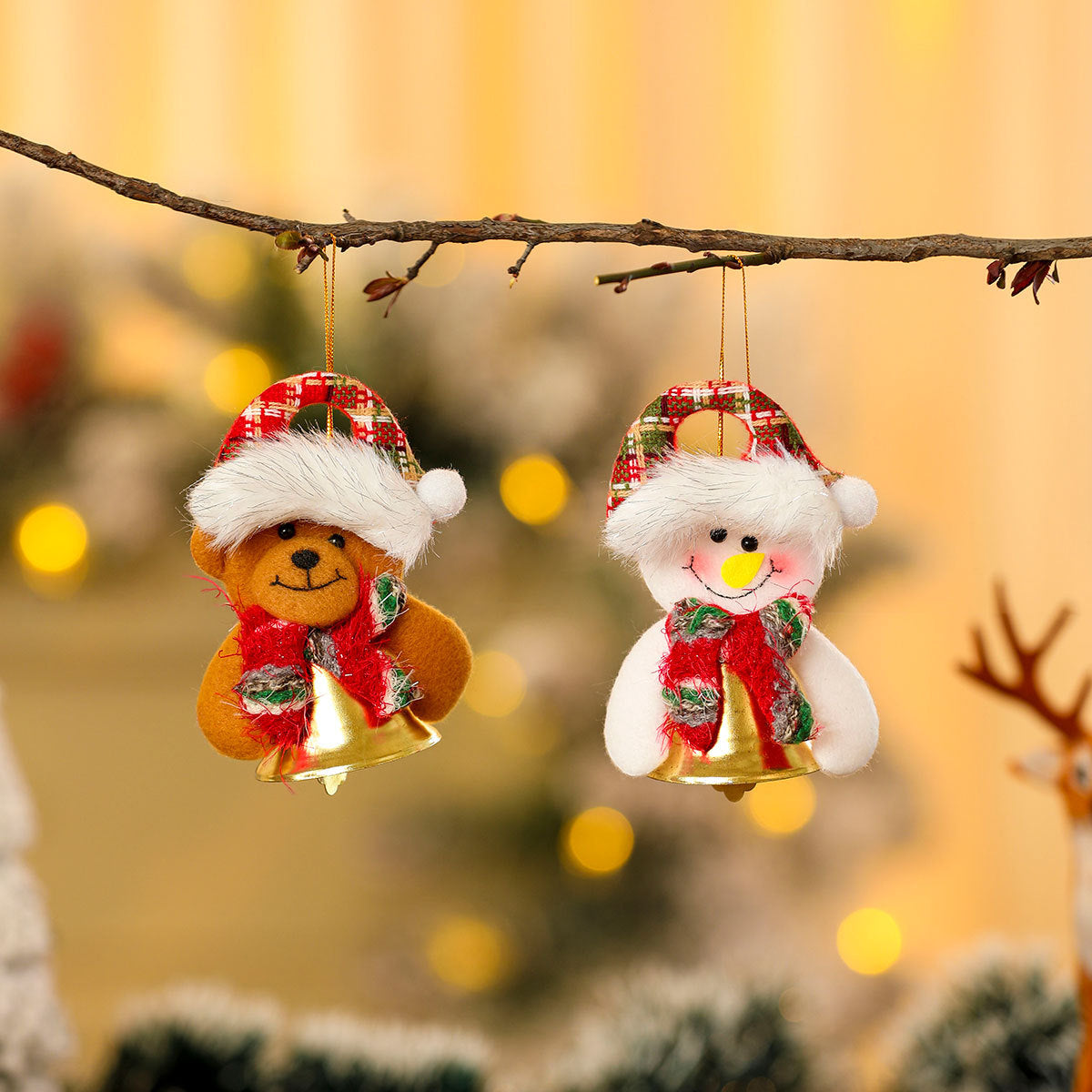 Soft Fabric Snowman Christmas Ornaments | Lively Scarf and Hat Design | Hangs from Any Branch or Hook in Four Styles