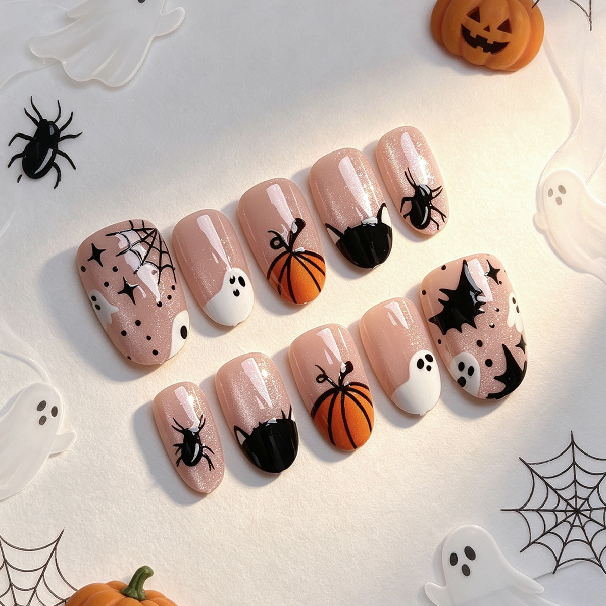 Halloween Press-On Nails | Available in Beige, Yellow | Glue-Free Application in Minutes for Parties and Nights Out