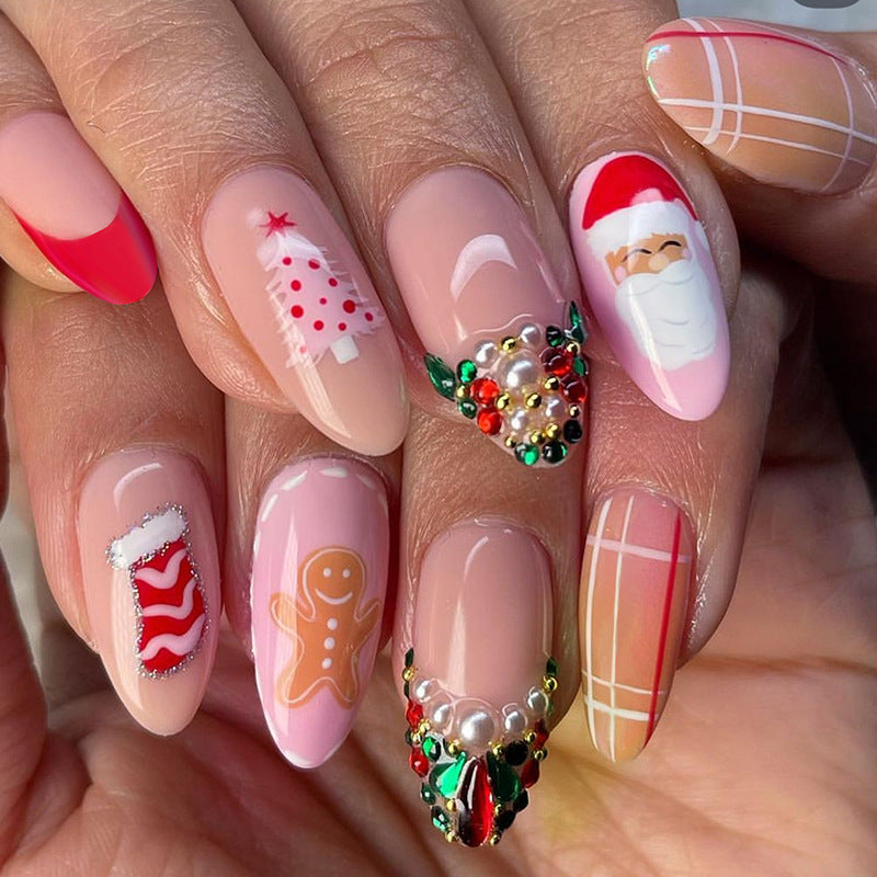 Santa Nails for Christmas with Festive Motifs | Press On Nail Designs for Winter | Easy Manicure Kit for Parties