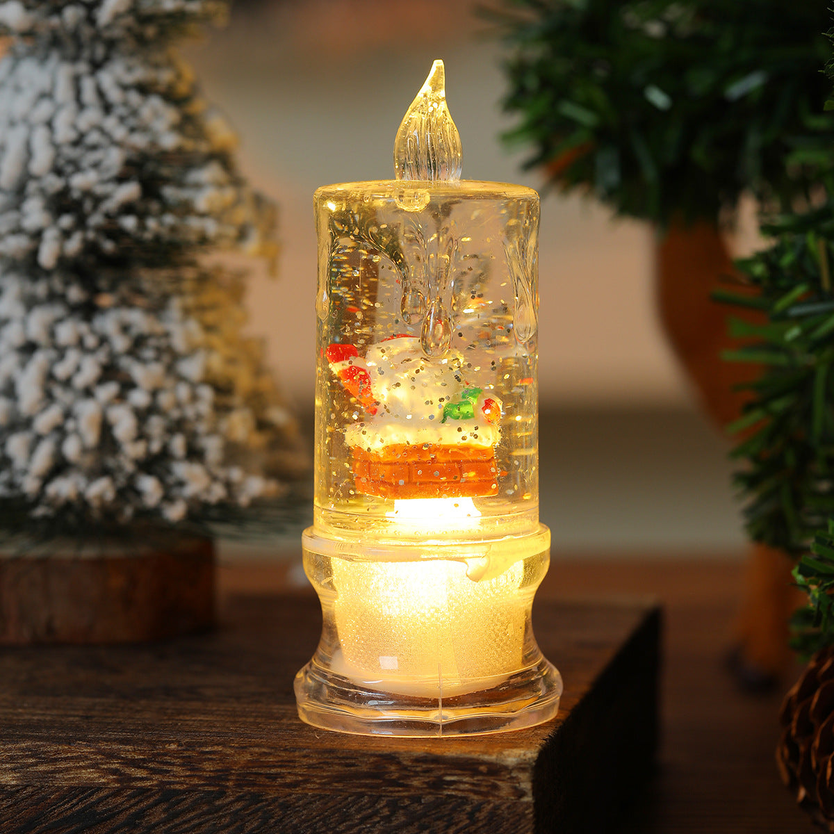 Christmas Candle Figure with a Santa Inside | LED Glow from Below the Base | Compact Holiday Decorations for Shelves