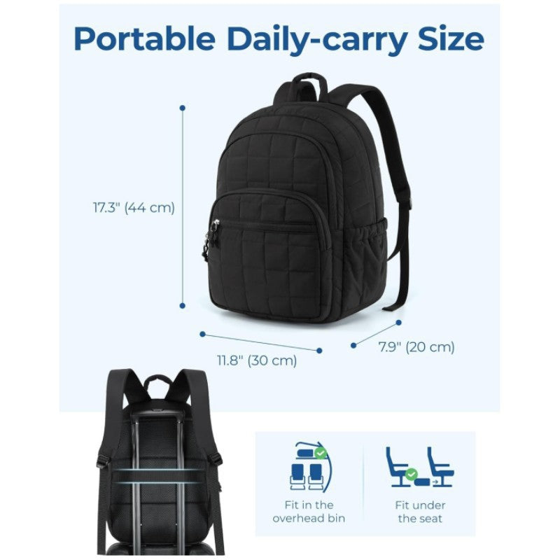 Quilted Travel Backpack with Padded Laptop Sleeve | Water-Repellent Fabric and Several Zipped Pockets | 3 Colors