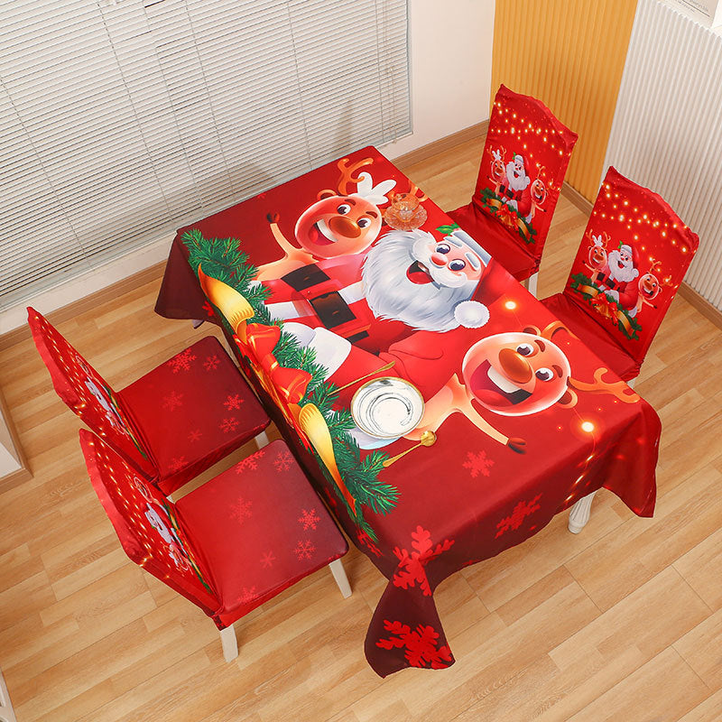 Christmas Tablecloth with Santa Figures and Festive Lettering | Stain-Resistant Fabric, Wipe or Machine Wash | 7 Designs