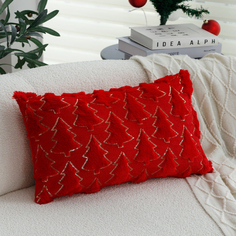 Christmas Pillow Cover with a Tufted Tree Applique | Faux Fur Feel and Sequin Trim | Zipper Close, Decorations for Sofa