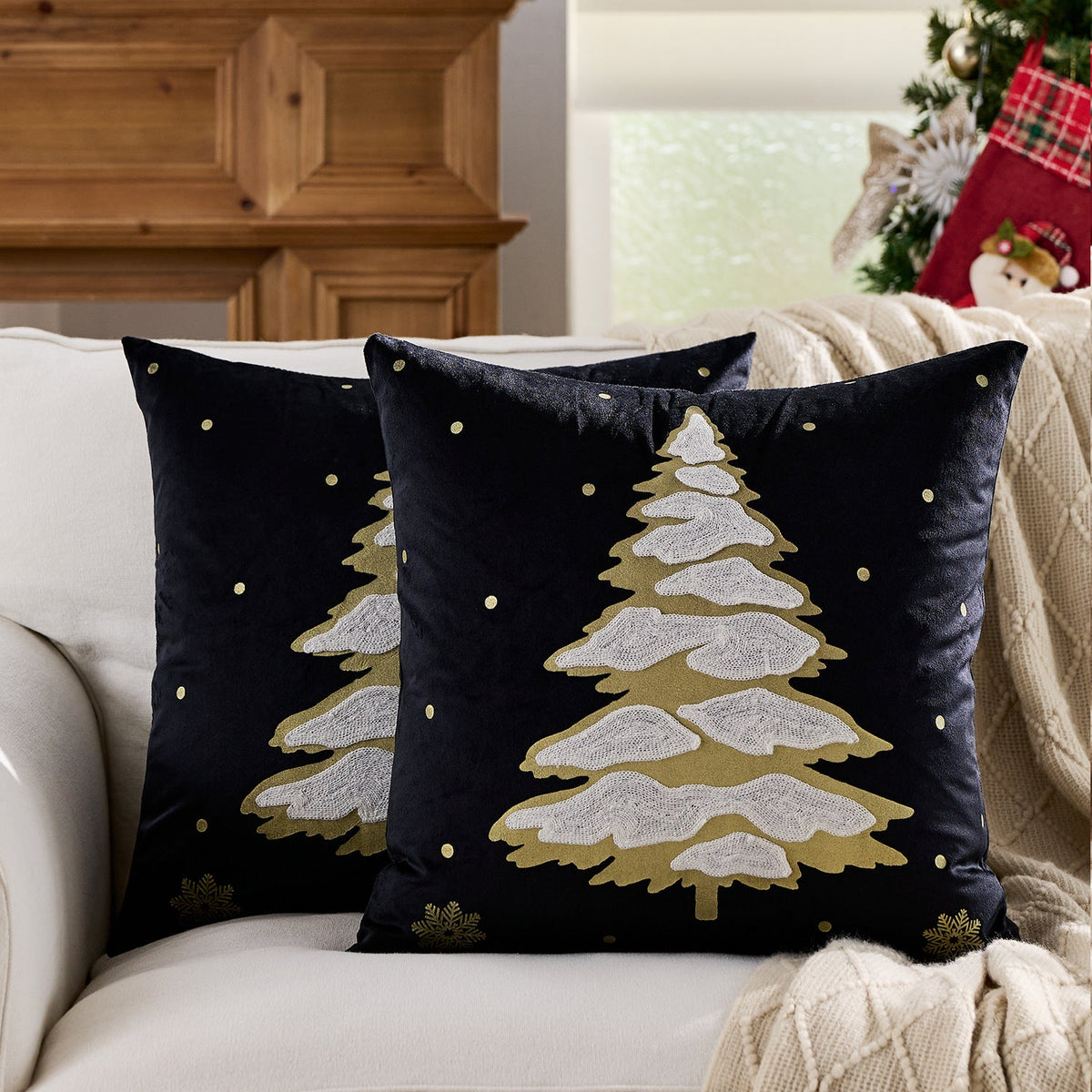 Christmas Living Room Throw Pillow Cover with Deer Silhouette | Removable Case with Discreet Zipper | 42 Designs, 17.72 x 17.72 in