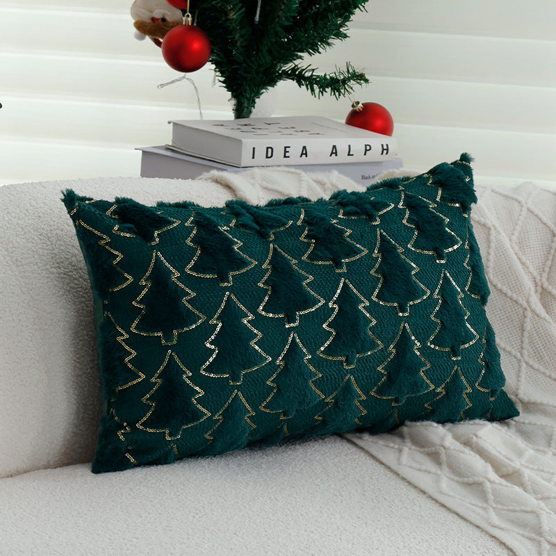 Christmas Pillow Cover with a Tufted Tree Applique | Faux Fur Feel and Sequin Trim | Zipper Close, Decorations for Sofa