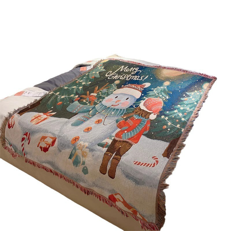 Christmas Tapestry Throw Blanket with Snowman and Trees | Soft Warm Fabric for Sofa and Bed | Four Festive Designs
