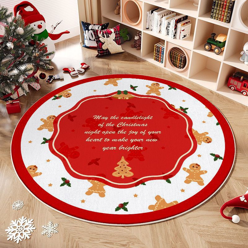 Christmas Tree Round Rug with Gifts and Snowflakes | Machine Washable Festive Floor Mat | Several Seasonal Sizes