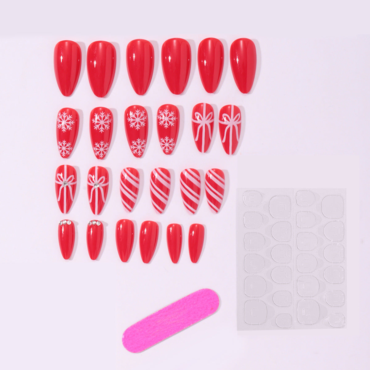 Red and White Christmas Nails with Snowflake Art | Glossy Press On Nail Designs | Festive Manicure for Holiday Dinner