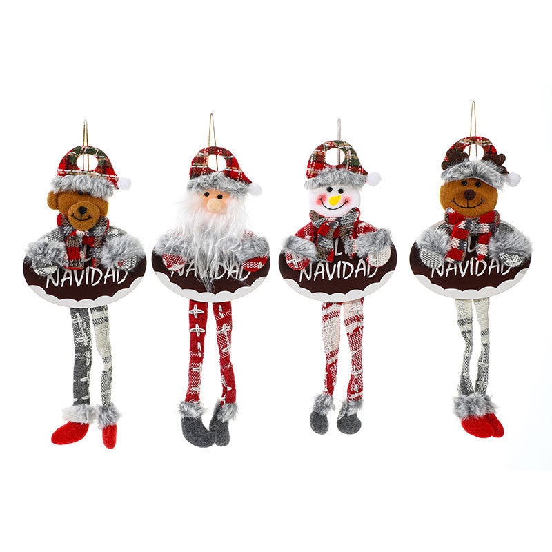 Hanging Snowman Figure in Fabric and Felt | Long Dangling Legs and a Cozy Hat | Shelf and Christmas Tree Decorations