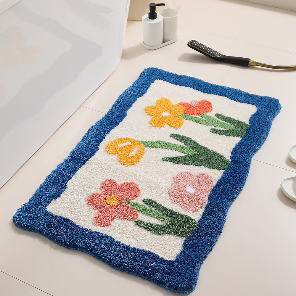 Floral Tufted Bath Mat with Non-Slip Backing | Plush Bathroom Rug with Scalloped Border | 3 Colors