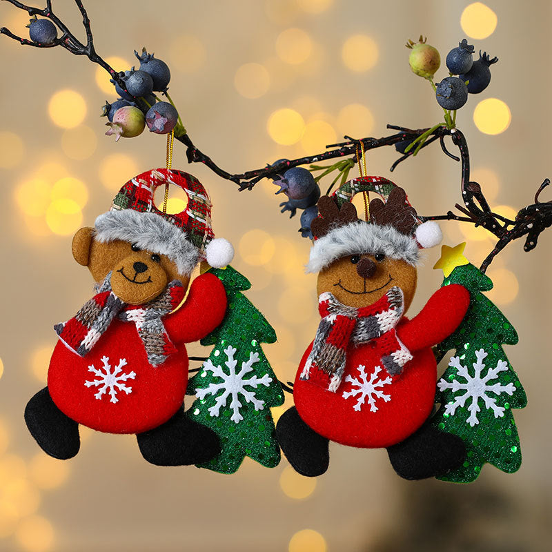 Santa Christmas Ornaments in Soft Felt | Holding a Tiny Tree with Stitched Detail | Hang on the Mantel or Table Display