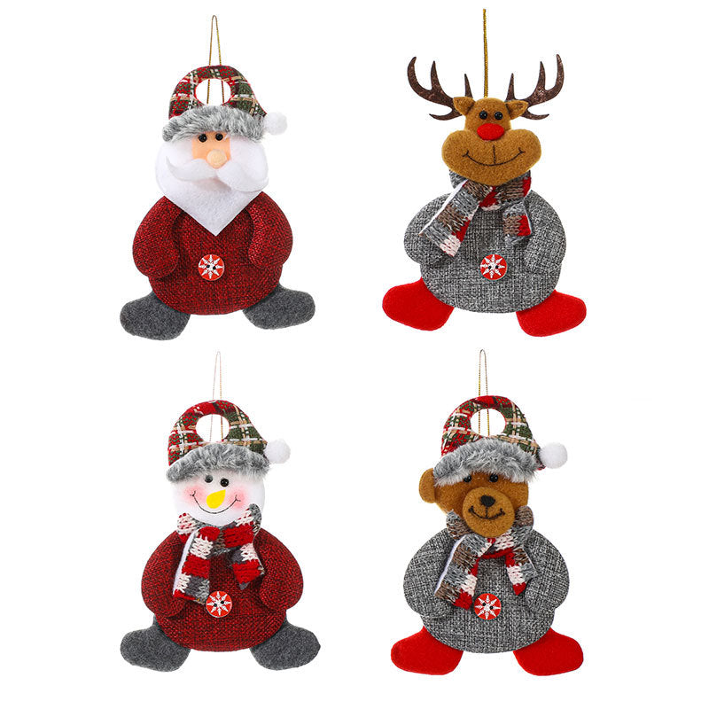 Santa Figurine Ornaments for Christmas Trees | Red Outfit with Plaid Hat and Fluffy Trim | Lightweight Design, Four Styles
