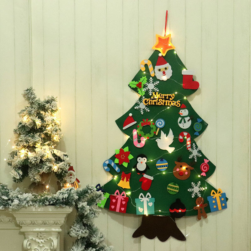 Felt Christmas Tree for Kids with Removable Ornaments | LED Lights Included | Wall Hanging with a Strap for Doors