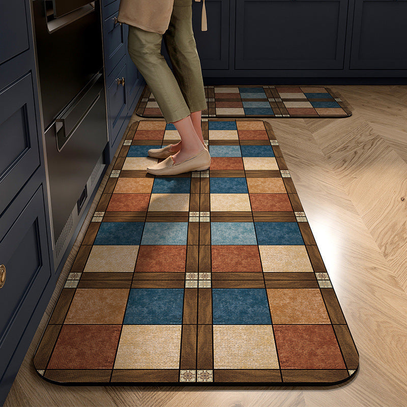 Cushioned Kitchen Rug Runner with Tile Print Border | Non-Slip Backing for Sink and Stove | 13 Designs