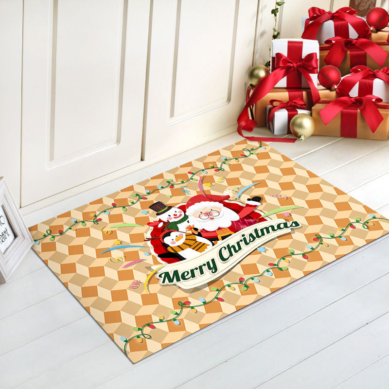 Merry Christmas Door Mat with Santa Print | Non-Slip Backing, Easy to Shake Clean | Indoor Outdoor Entrance Decorations