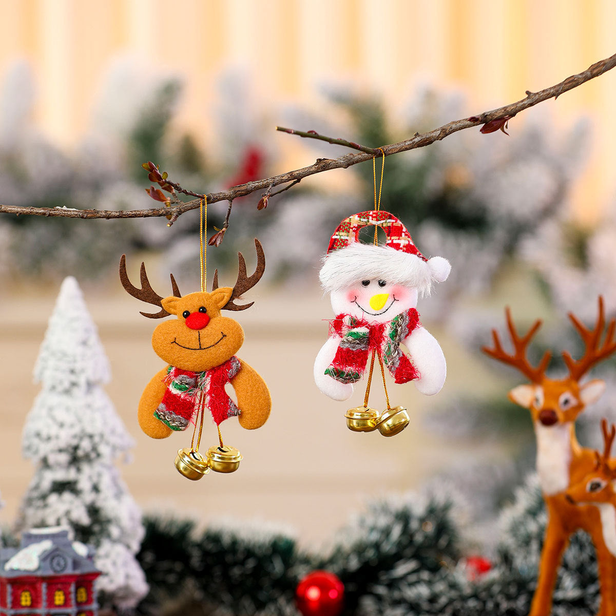 Snowman Christmas Ornaments in Soft Fabric | Classic Scarf and Hat Look | Loop for Trees, Garlands and Table Displays