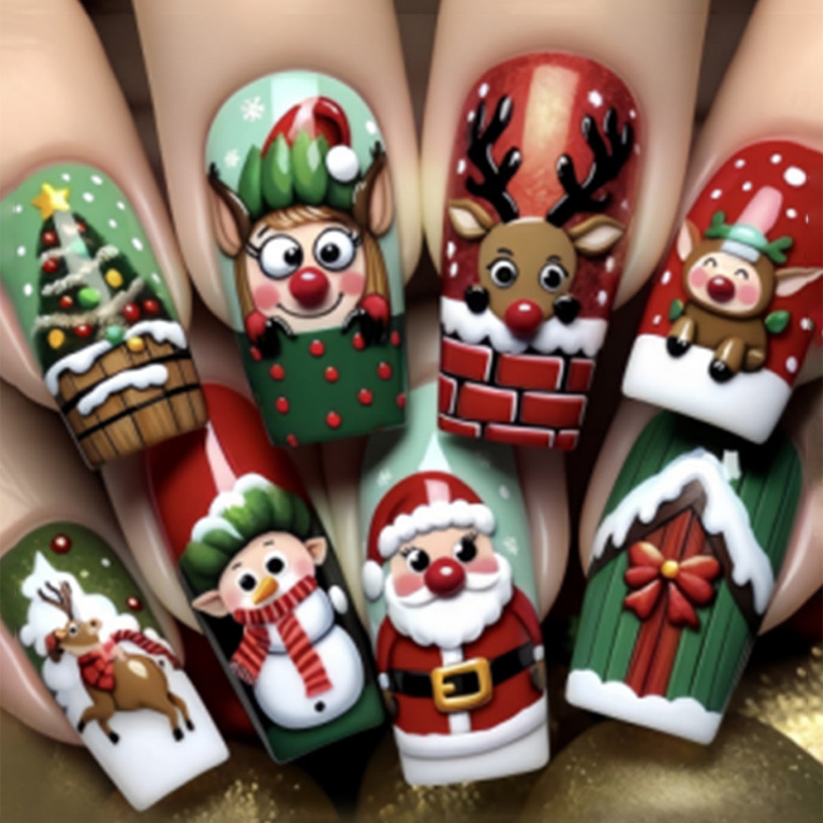 Christmas Nails with Cute Festive Motifs | Press On Nail Set in White and Two Patterns | Xmas Manicure for Family Dinners