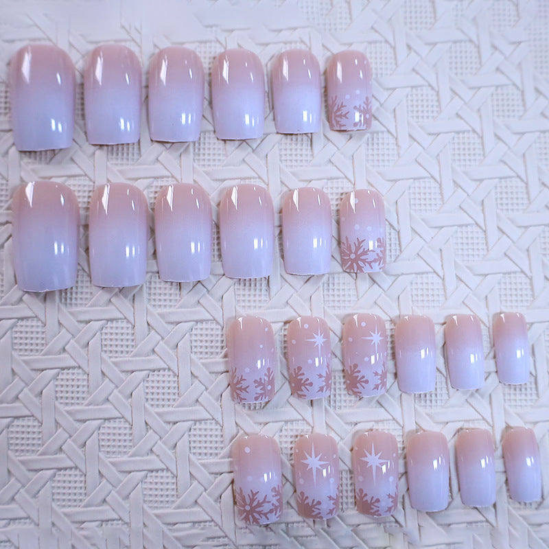 Winter Snowflake Press-On Nails in White and Nude Ombre | Glitter Accent Finish | Easy Christmas Manicure for Beginners