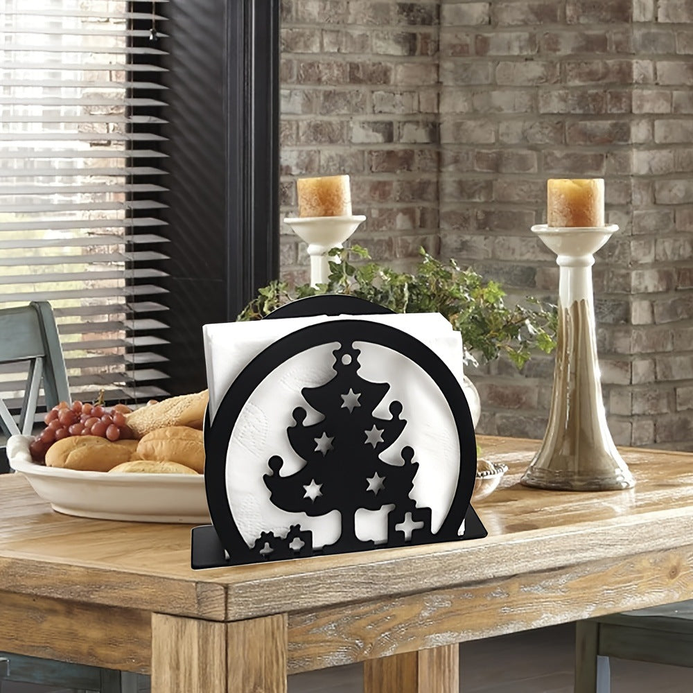 Decorative Christmas Tree with Star Cutouts in Metal | Tabletop Xmas Decor for Mantel and Shelf | Festive Table Decorations