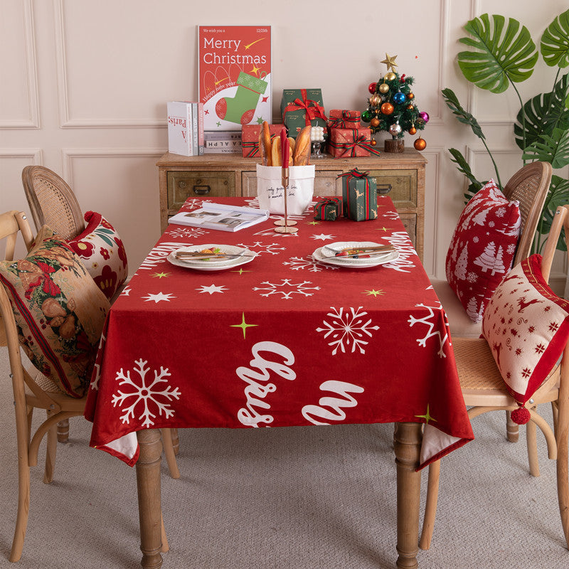 Christmas Tablecloth with Trees, Snowflakes and Bells | Stain-Resistant Festive Fabric | Available in Green or Grey