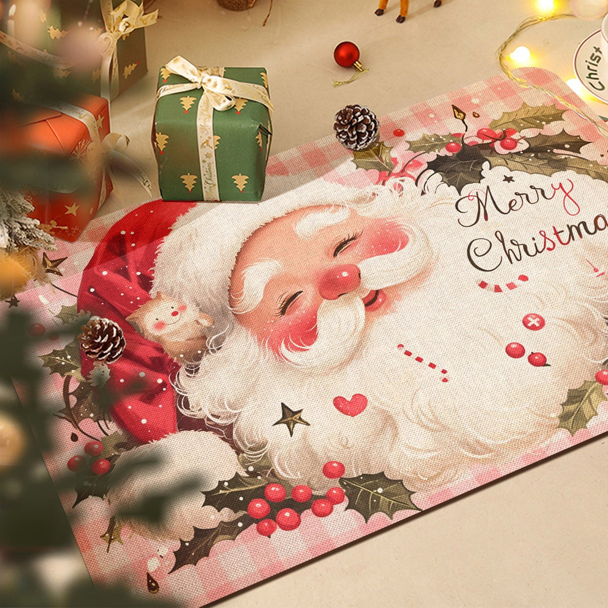 Santa Claus Christmas Door Mat for Entryways | Durable Festive Rug for Hallway and Kitchen | Two Colours, Three Sizes