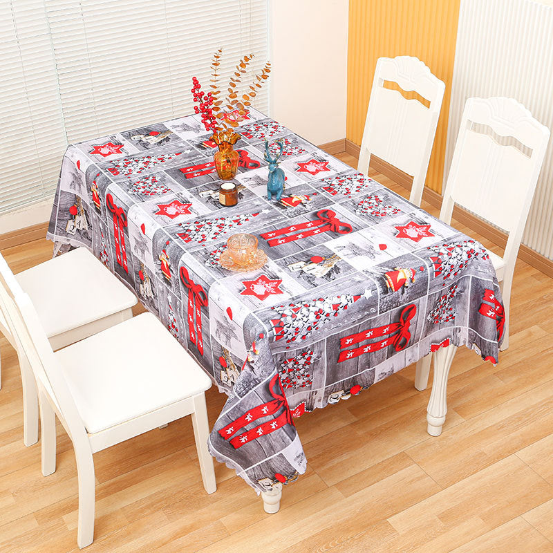 Christmas Tablecloth with Reindeer, Snowmen and Seasonal Motifs | Stain-Resistant Weave, Machine Washable | 4 Colorways